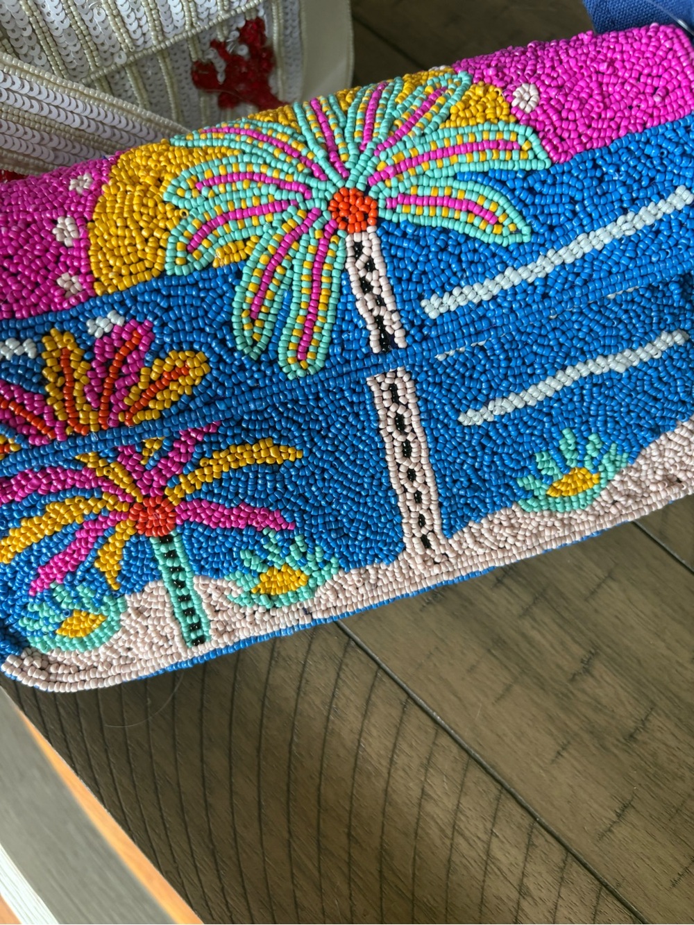 Beaded Palm Tree Clutch - Multicolor